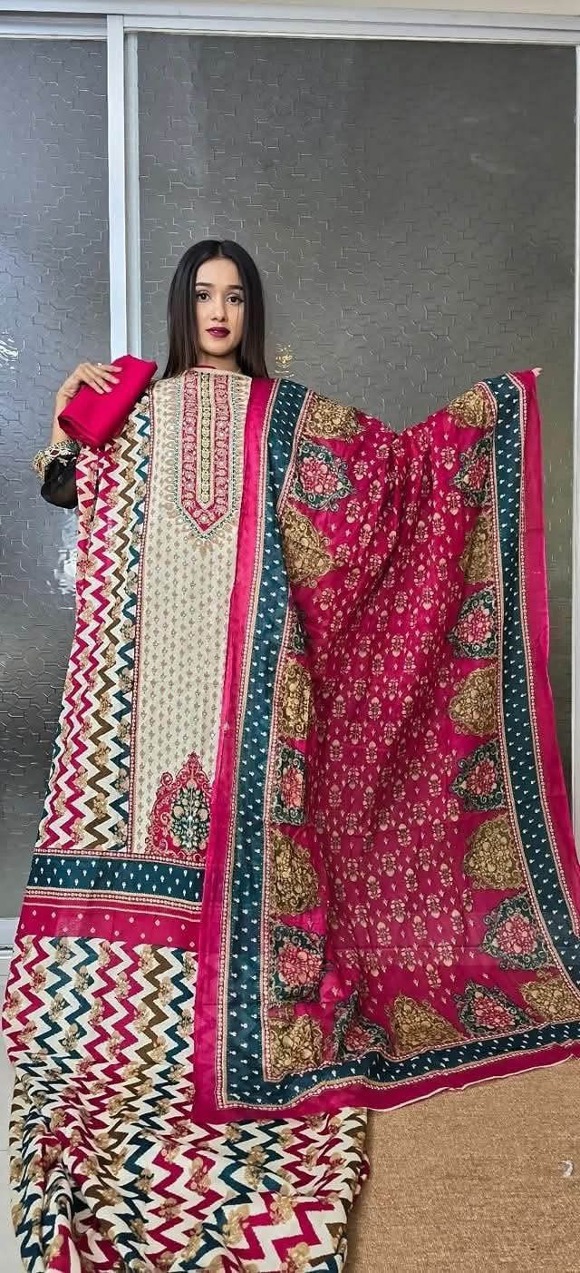 প্রিমিয়াম কোয়ালিটি আনস্ট্রিচ সুতির থ্রি-পিস